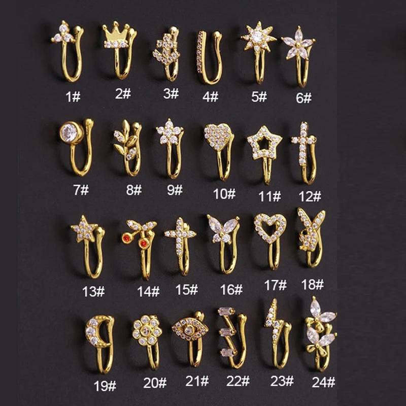 Fake Piercing Clip Nose Ring Cuff Body Jewelry for Women New Trend 1PCS Ear Cuffs Heart Star Flowers Butterfly Clip Rings KAE197