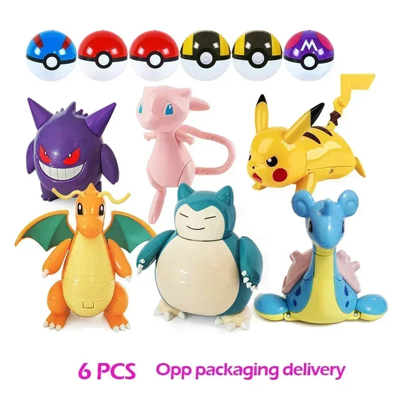 Pokemon Ball Deform Mewtwo Figure Pokeball Action Figurine Pikachu Charizard Gengar Blastoise Greninja Eevee Poke Child Toy Set