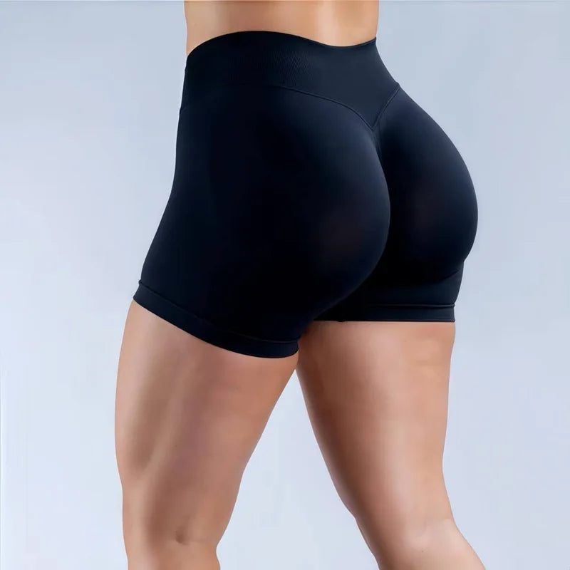 HISTELLO Sports Shorts Low Ribbed Band Scrunch Booty Workout Gym Shorts Running Seamless Leggings Yoga Women Sports Leggings