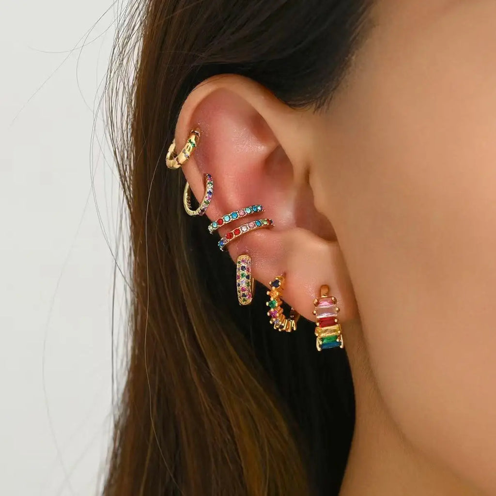 7pcs/Set Fashion Multicolour Stud Earrings For Women Zircon Ear Cuffs Without Piercing Earrings Jewelry Gift