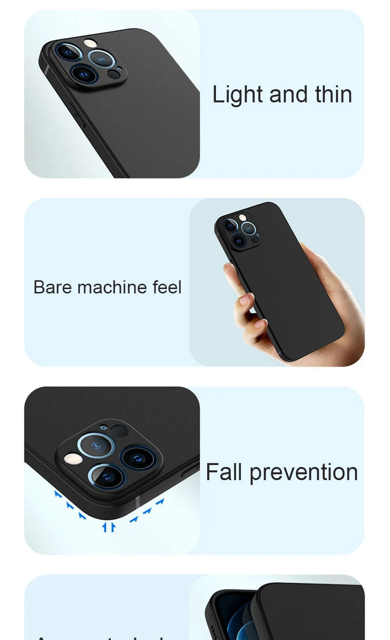 Luxury Black Phone Case For iPhone 16 15 14 11 12 13 Pro Max 7 8 Plus 13 Mini 16E SE 2022 Xr X Xs Matte Soft Back Cover Case