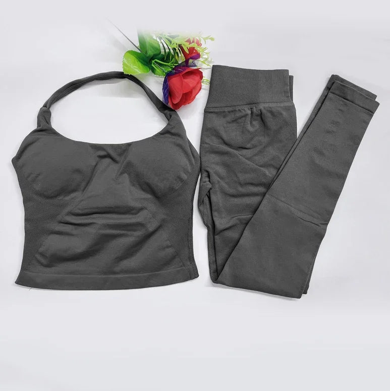 Women's High Stretch Soft Halter Top Sports Tops Legging Set Gym Workout Yoga Fitness Active Wear Impact Outfit Sport Pant