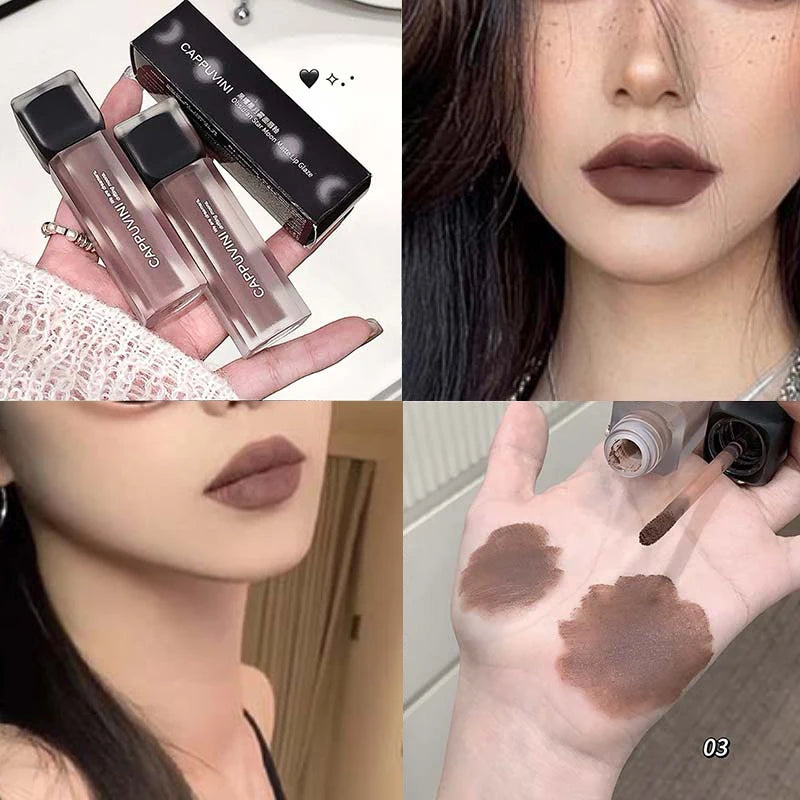 Cappuvini Obsidian Starry Matte Lip Gloss: Velvet Finish with Long-Lasting Formula-Dark Series for a Radiant Look,