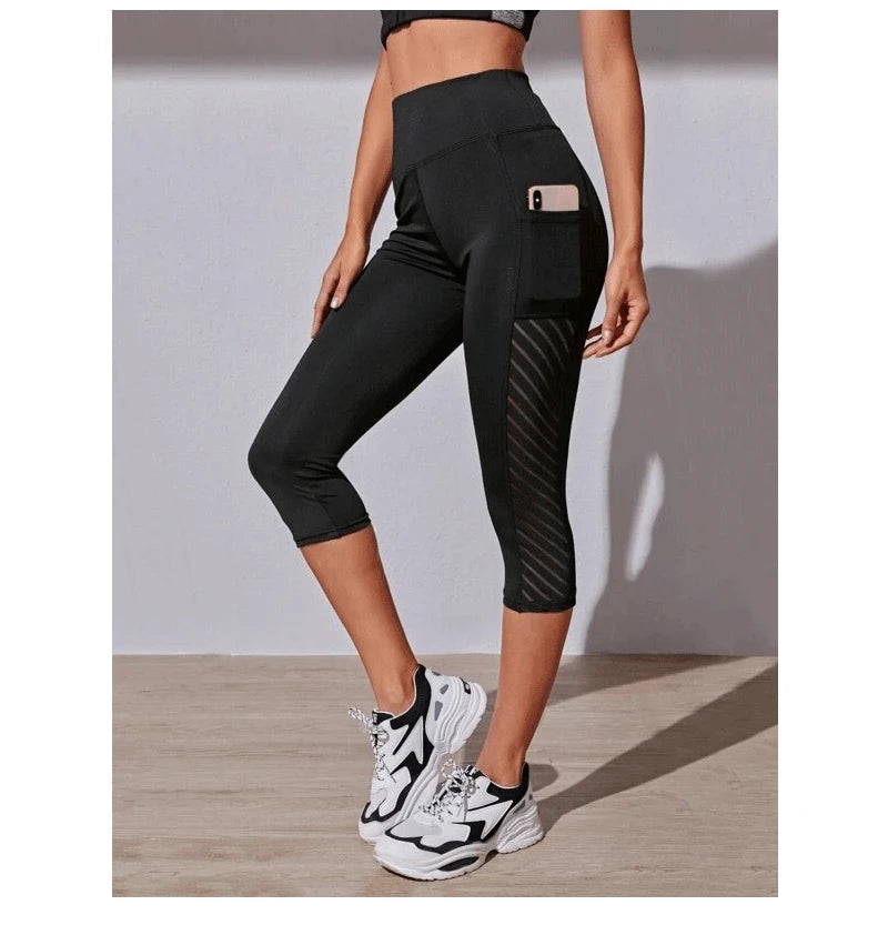 Women Sport Shorts cropped pants Fitness Nudity High Waist Hip Lift Running Yoga Side Pockets Tights Quick Dry Gym Sportswear