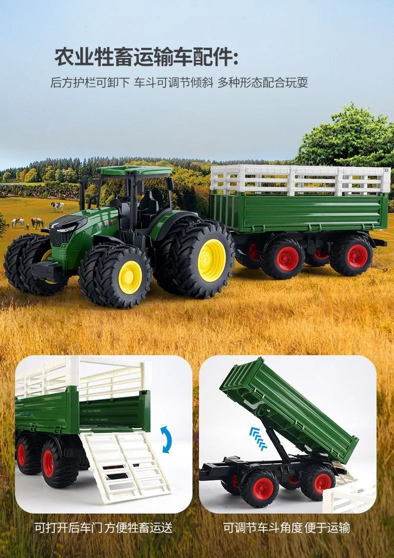 Tractor Toy Car Model Trailer and Accessories Simulation Children's Farmer Car