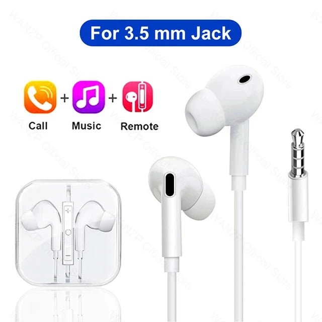 For Apple iPad Laptops Tablet Headphones For iPhone 16 15 14 13 12 11 Pro Max Earphones X XS 7 8 Plus 3.5mm Stereo Wired Earbuds