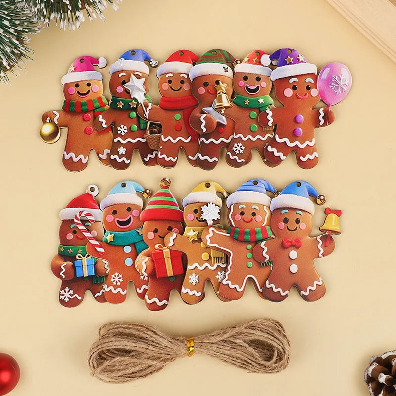 12/24pcs Christmas Gingerbread Man Ornaments Xmas Tree Wooden Hanging Pendants 2026 New Year Party Home Decoration Kids DIY GIft
