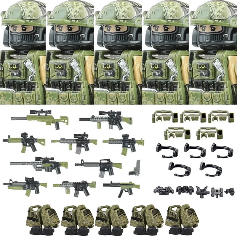 Military Army Figures Building Blocks SWAT Ghost Commando Special Forces Soldier Weapons Gun Hat Shield Belt AK Mini Bricks Toy
