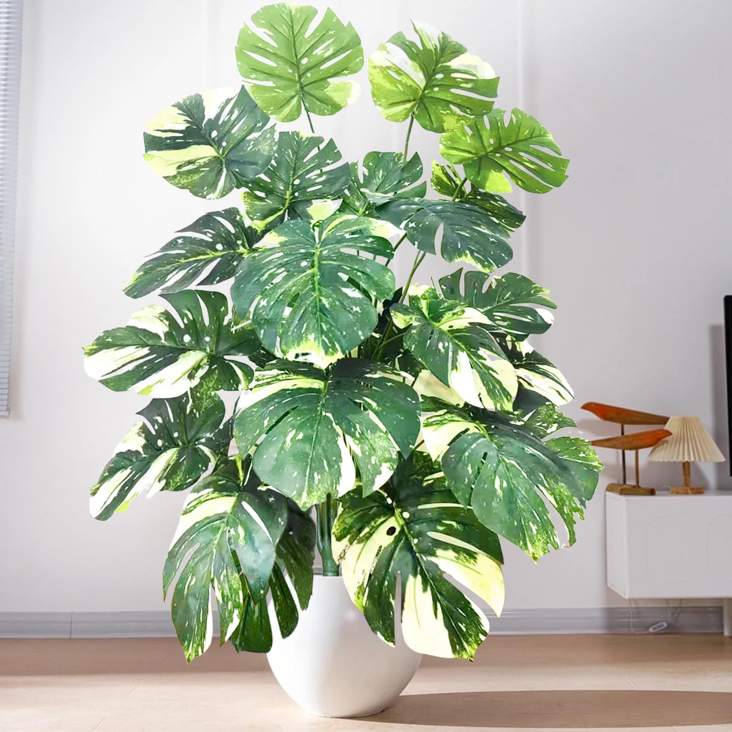 40-130cm（51.18in） Artificial Monstera Plant Fake Palm Tree Plastic Turtle Leaf Green Plant for Home Garden Room Office Decor