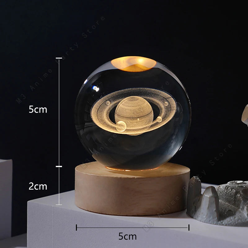 Unique 3D Crystal Ball Night Light Led Lamp Bedside Table Glowing Galaxy Lamp Saturn Planets Moon Children Birthday Gift Toy 5cm