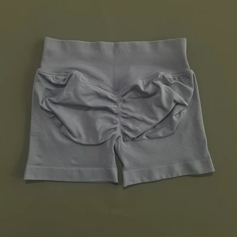 HISTELLO Sports Shorts Low Ribbed Band Scrunch Booty Workout Gym Shorts Running Seamless Leggings Yoga Women Sports Leggings