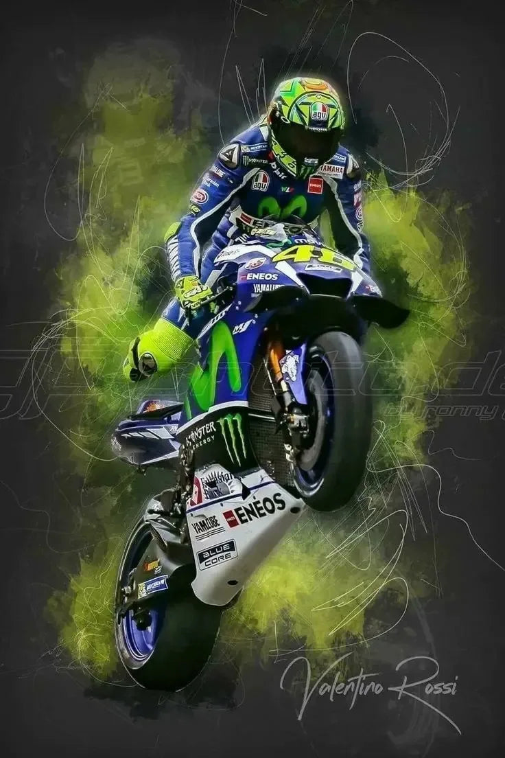 Valentino Rossies Motorcycle Racer Poster Sports Car Racer Portrait Prints Canvas Painting Wall Art for Home Living Room Decor