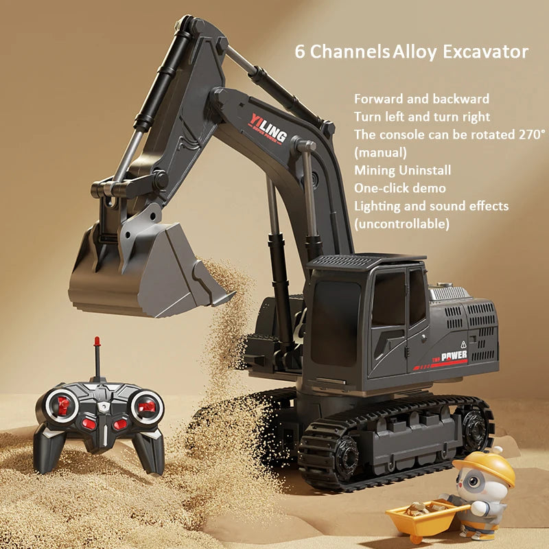 Alloy Remote Control Excavator Toy Car with Lights Sound Effect Electric Excavator Automobile Engineering Vehicle Children Gifts