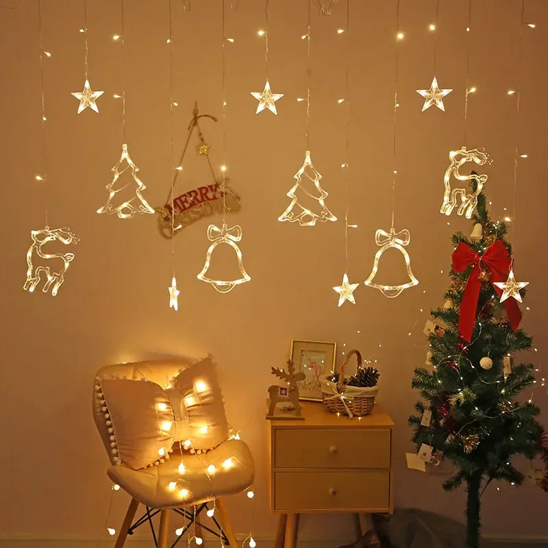 LED Christmas Stars Moons Fairy Light EU Garland Home Pendant Elk Wedding Light for Home Decoration Drop Ornaments Gift Navidad