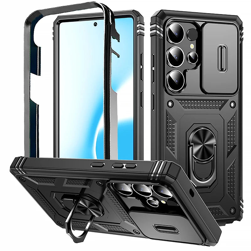 360 Full Protection Phone Case For Samsung Galaxy S25 Ultra S25 Plus Case Armor Car Magnet Ring Stand for GalaxyS25 + S 25 Cover