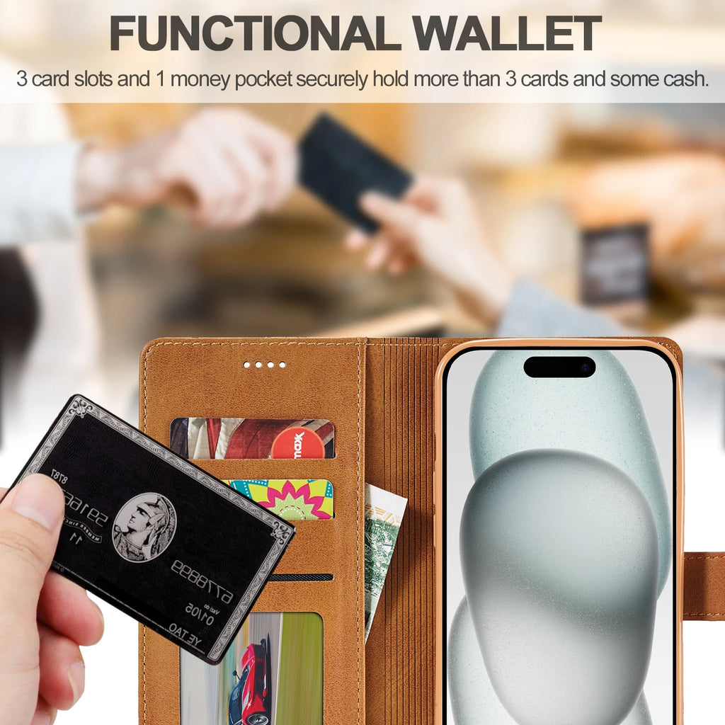 Flip Leather Wallet Case For iPhone 16 15 14 13 12 11 Pro Max XS XR 8 7 Plus SE Mini 16E Business Card Slot Wallet Phone Cover
