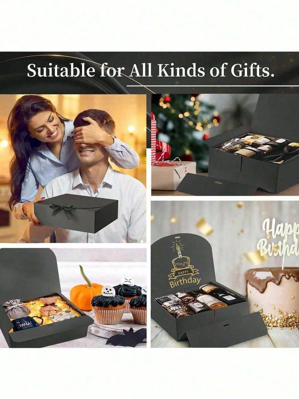 4pcs-Black Gift Box With Lid Bridesmaid Proposal Box with Ribbon Groomsmen Proposal Box Present Packaging Box Wedding Boxes