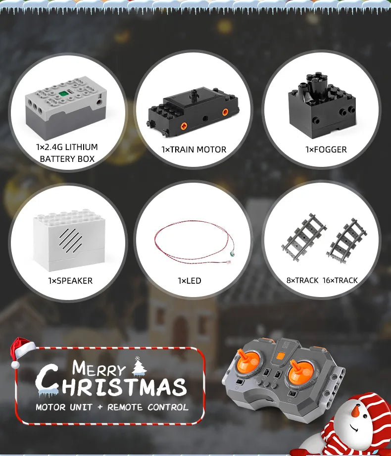 Mould King 12012 Christmas Building Block The Motorized Winter Holiday Train Model Assembly Decoration Kids Christmas Train Gift