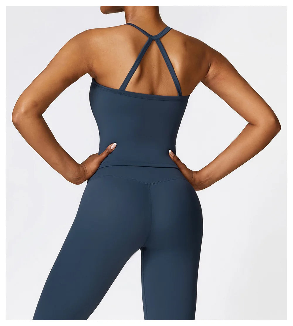 Women Cross Back Yoga Top Breathable Shockproof Sports Vest Fitness Sport Bra With Padded Gym Crop Top Running Active Sportswear