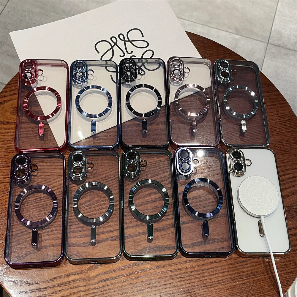 Luxury Clear Plating Magnetic Phone Case for Samsung Galaxy S25 S24 S23 FE S22 S21 S20 Plus Note 20 Ultra A55 A35 A15 A05 Cover