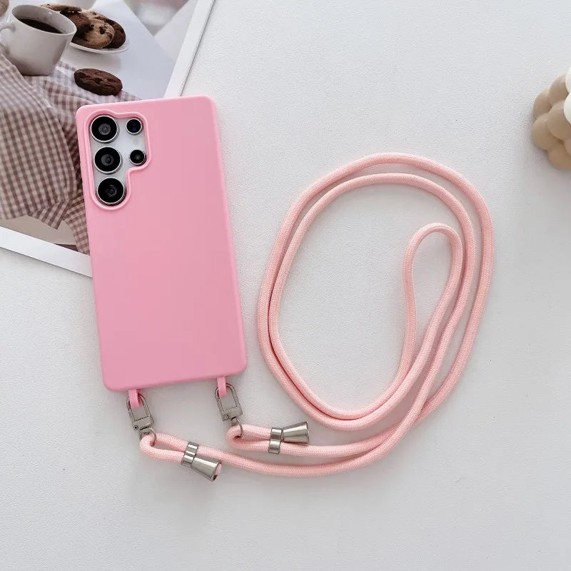 Strap Case For Samsung Galaxy S25 Ultra S21 S22 S23 Plus S24 FE S25FE A17 A56 Crossbody Lanyard Double Buckle Cord Soft Cover