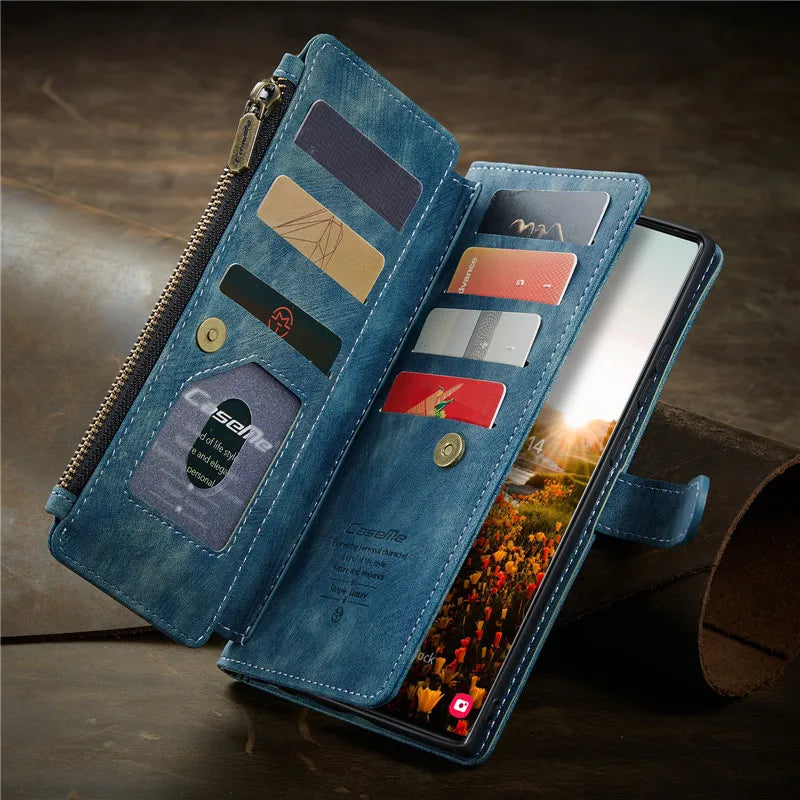 Flip Leather Phone Case For Samsung Galaxy S25 Edge S24 Ultra S23 FE S22 S21 S20 Plus Note 20 A16 A56 Zipper Wallet Card Cover