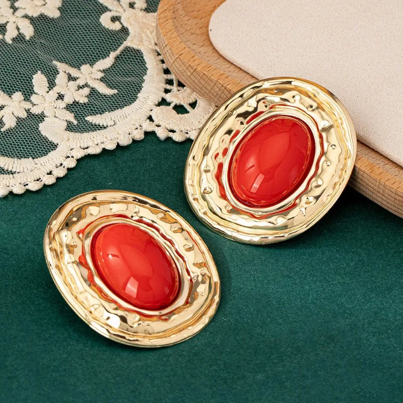 stud earrings for women Exaggerated large size Metal turquoise simple style ear accessories party OL fashion jewelry E520