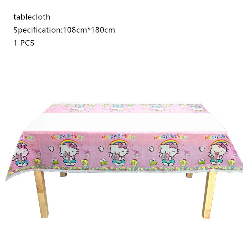 Hello Kitty Birthday Party Decoration Cartoon Cat Kids Aluminum Foil Balloon Disposable Tableware Banner Child Event Supplies