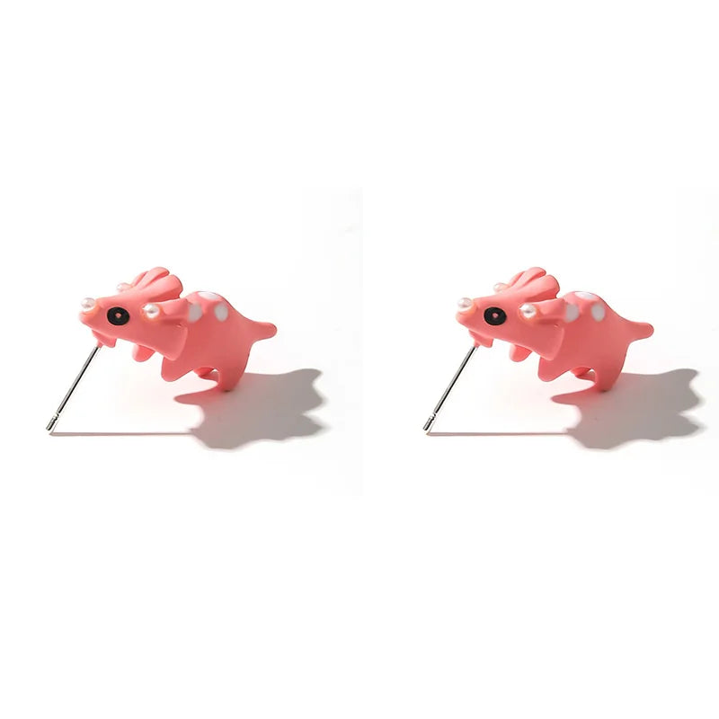 2pcs/1pair Animal Cartoon Stud Earring For Women Cute Dinosaur Little Dog Whale Clay Bite Ear Jewelry Funny Gifts Fashion