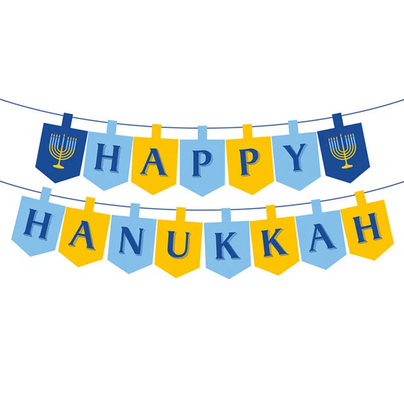 Jewish Hanukkah Balloon Banner Supplies Chanukah Disposable Tableware Cup Plate Napkins Happy Chanukah Festival Party Decoration
