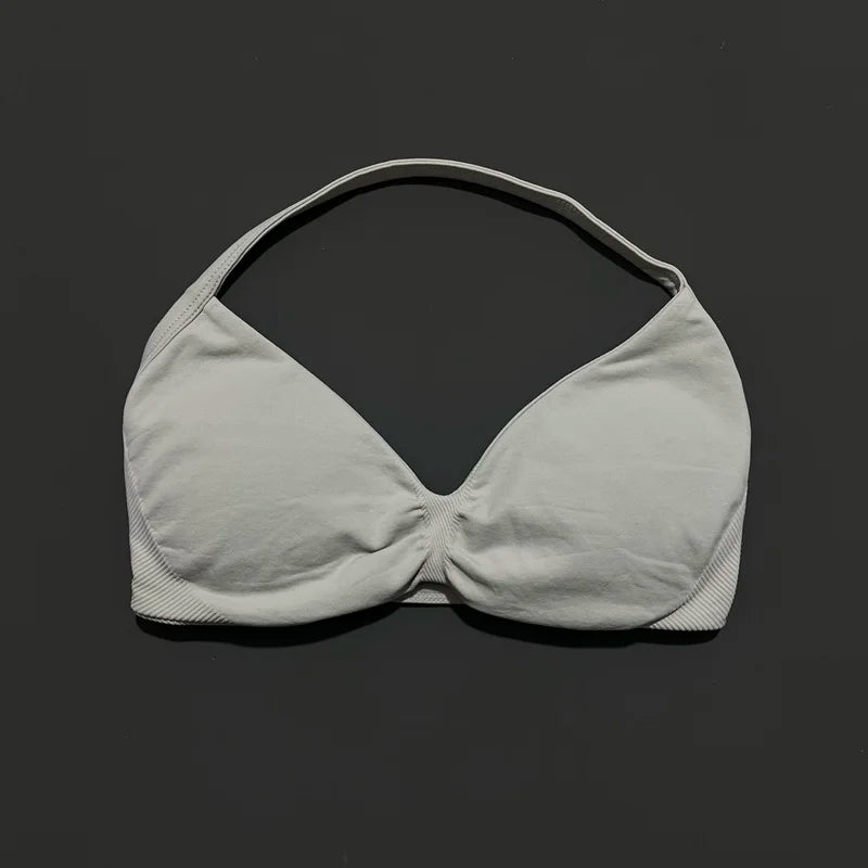 Sports Bra Strappy Backless Yoga Gym Bra Scrunch Push-up Removable Cups Women Workout Clothing Gym Top Halter Sport Bras