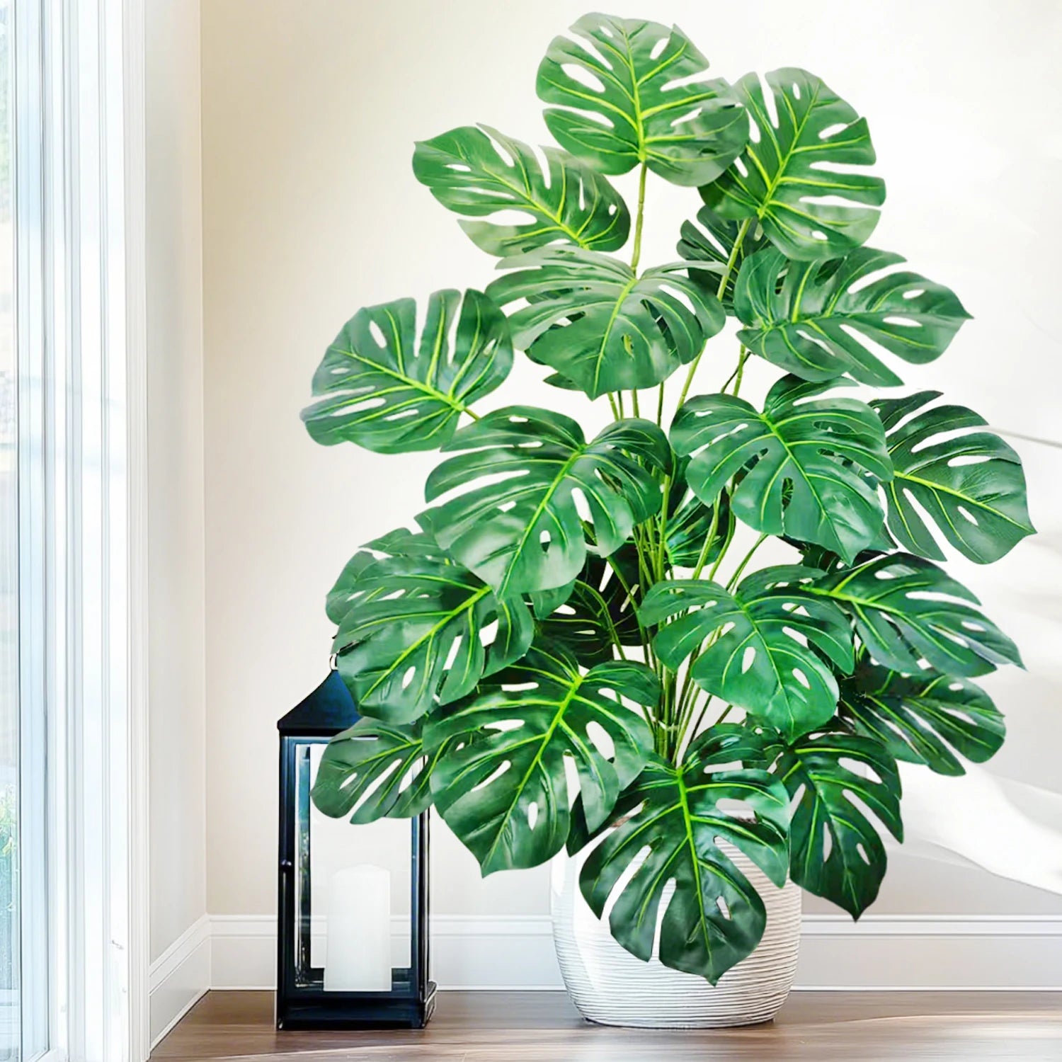 40-130cm（51.18in） Artificial Monstera Plant Fake Palm Tree Plastic Turtle Leaf Green Plant for Home Garden Room Office Decor
