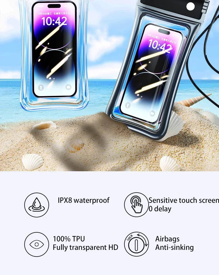 IPX8 Waterproof Floating Airbag Swim Diving Bag Phone Case For iPhone 11 12 13 14 Pro Max Samsung S23 S22 Xiaomi 13 Huawei Cover