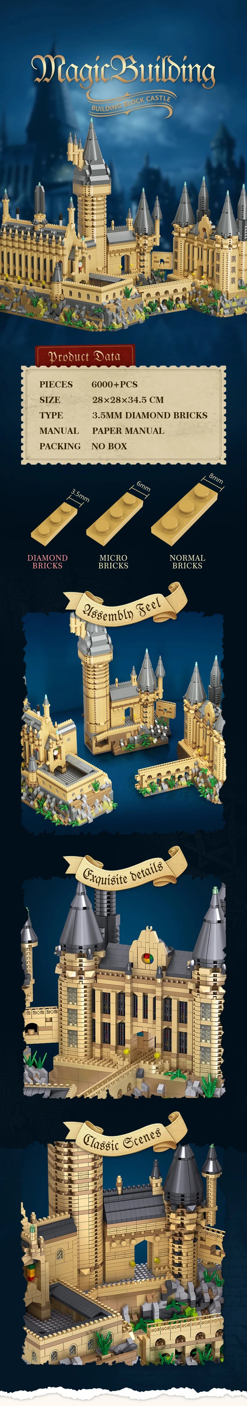 6000+Pcs Harry Potter Mini Building Blocks Sets Birthday Gifts for Kids Children Adult Magic Castle 3.5mm Blocks Creative Toys