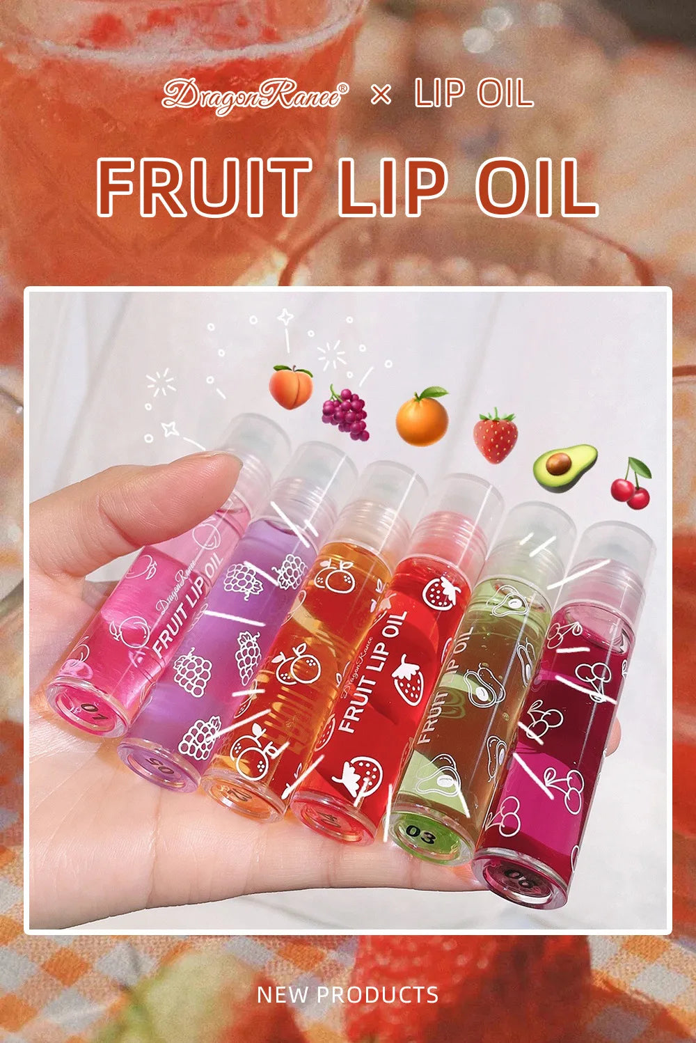 Hydrating Lip Oil Roller Gloss Moisturizing Nourishing Lip Balm Transparent Colorless Fruit Avocado Lip Care