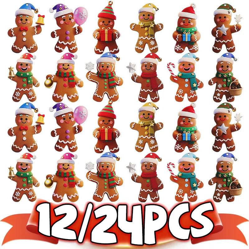 12/24pcs Christmas Gingerbread Man Ornaments Xmas Tree Wooden Hanging Pendants 2026 New Year Party Home Decoration Kids DIY GIft