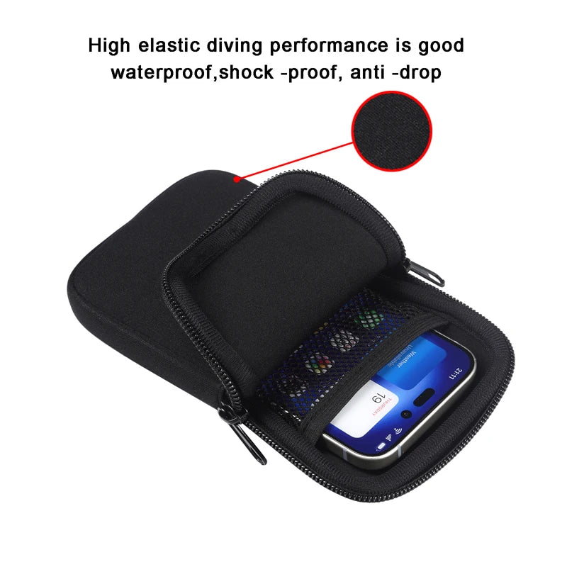 Cell Phone Pouch For iphone Samsung Motorola Xiaomi Huawei Smartphone Stretch Material Zipper Sleeve Hanging Waist bag Universal