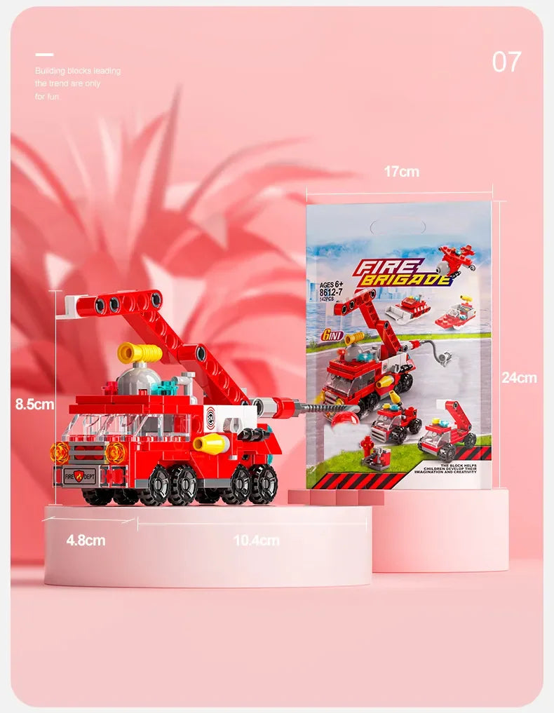6IN1 Building Blocks City Fire Car Police Truck Engineering Crane Tank Helicopter Bricks Set Toys for Children Kids