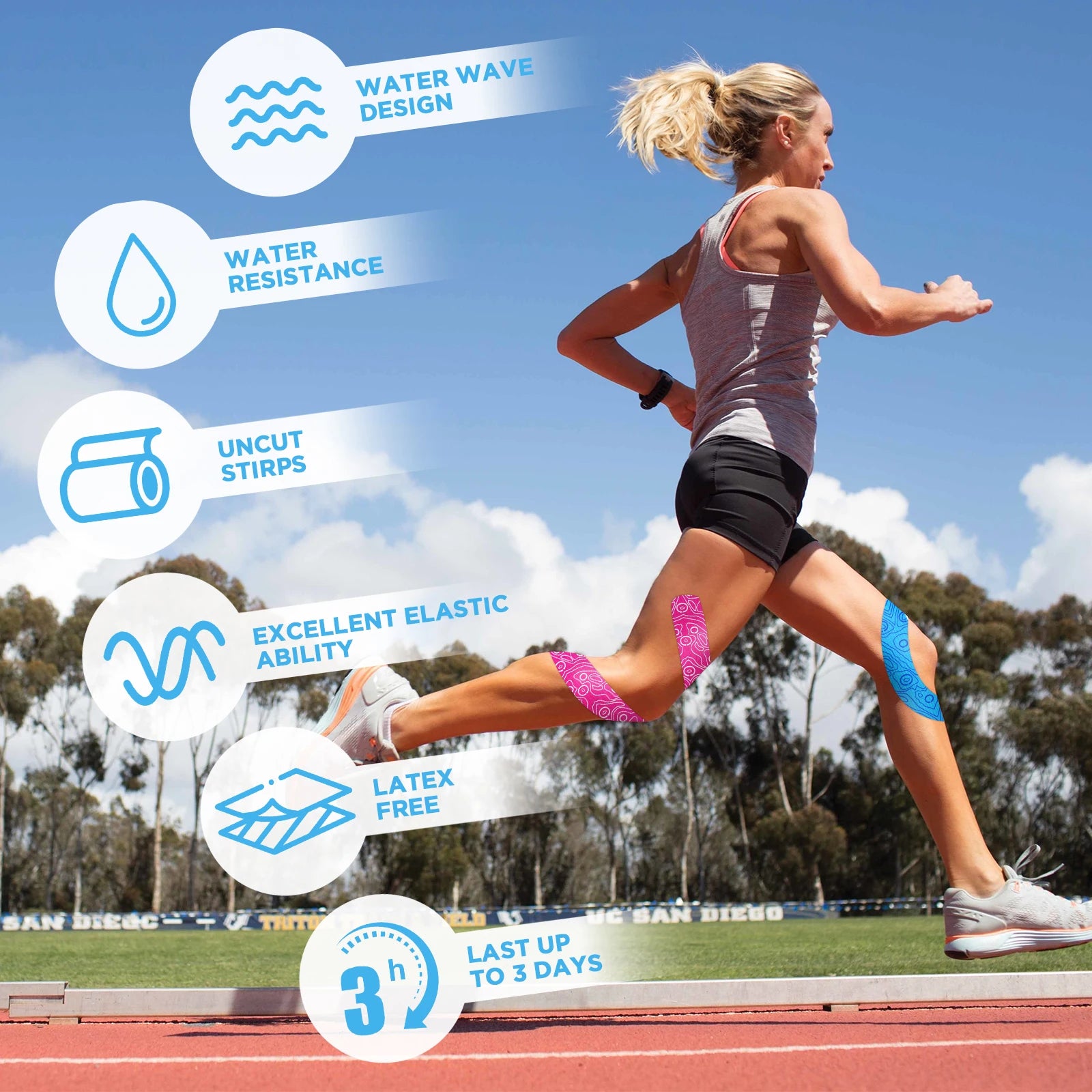 2 Rolls OK TAPE PRO Kinesiology Tape, New Packaging 5cmX16ft Free Cut Tape, Updated Elastic Athletic Tape Therapeutic Latex Free