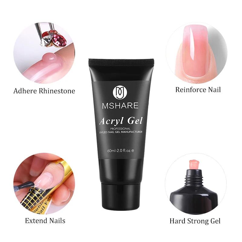 MSHARE Poly Nails Acryl Gel 60ml Builder UV Led Acrylgel Nails Extensions Acrylic Pink White Clear Acrylatic Hema Tpo Free Gel