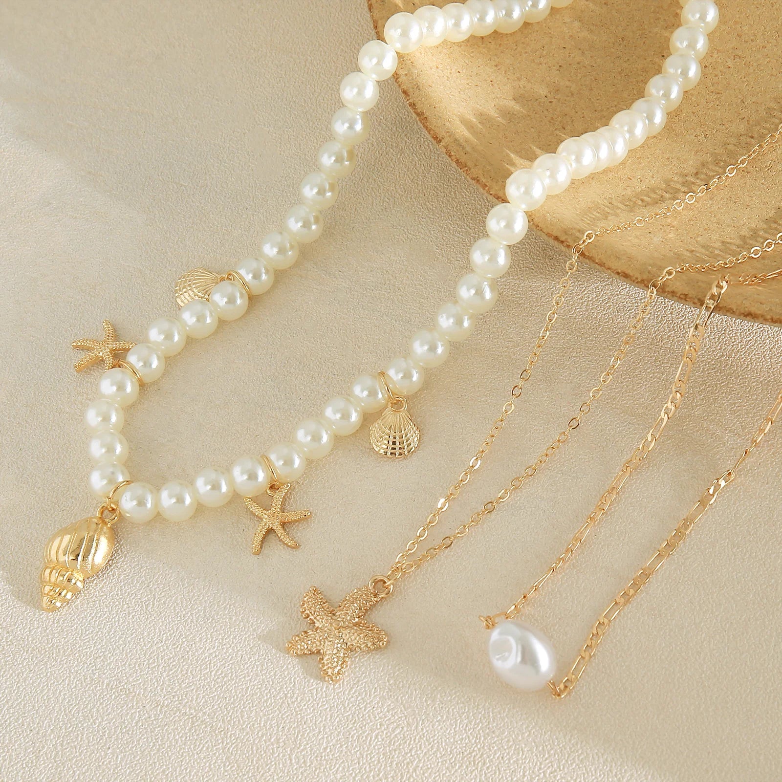 MHS.SUN Summer Shell Starfish Conch Pendant Necklace for Women Bohemian Metal Gold Color Chic Beach Jewelry Vacation Party Gift