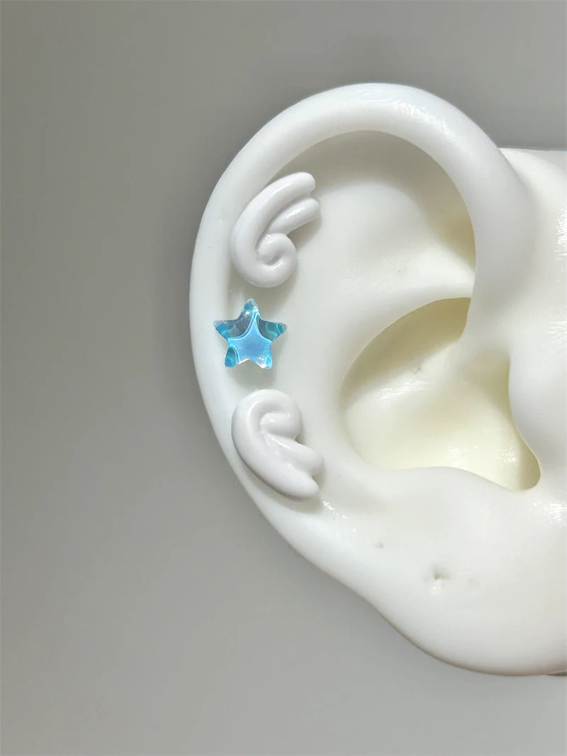 Sweet Angel's Wings Stainless Steel Ear Bone Nail Cute Acrylic Love Heart Cross Earrings for Women Body Puncture Accessories