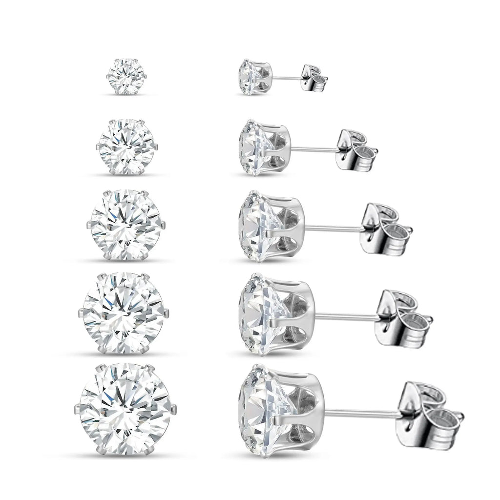 Luxury Sparkling Clear Stud Earrings Fashion Fine Round Zirconia Earrings for Women New Trendy Wedding Ladies Jewelry Gifts