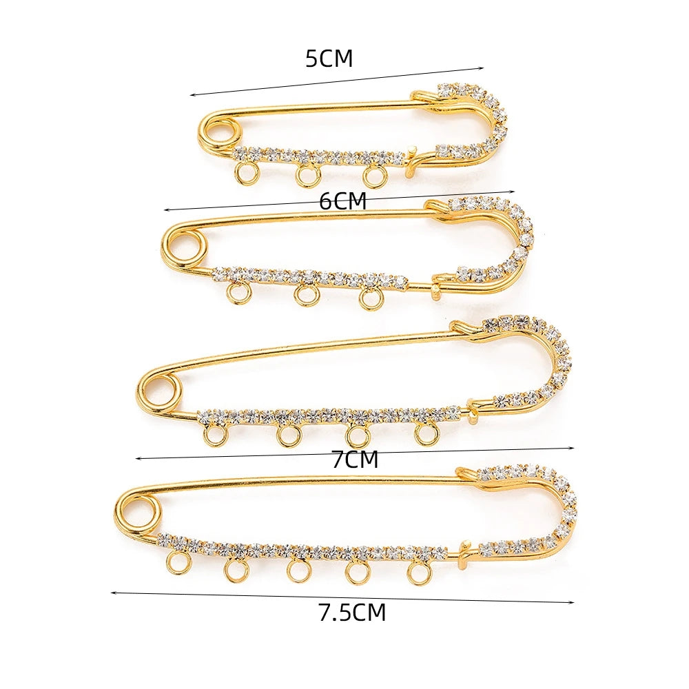 5pcs Rhinestone Large Safety Pins Crystal Brooch with 3/4/5 Loops for DIY Blankets Skirts Knitted Fabric Crafts Jewelry Making