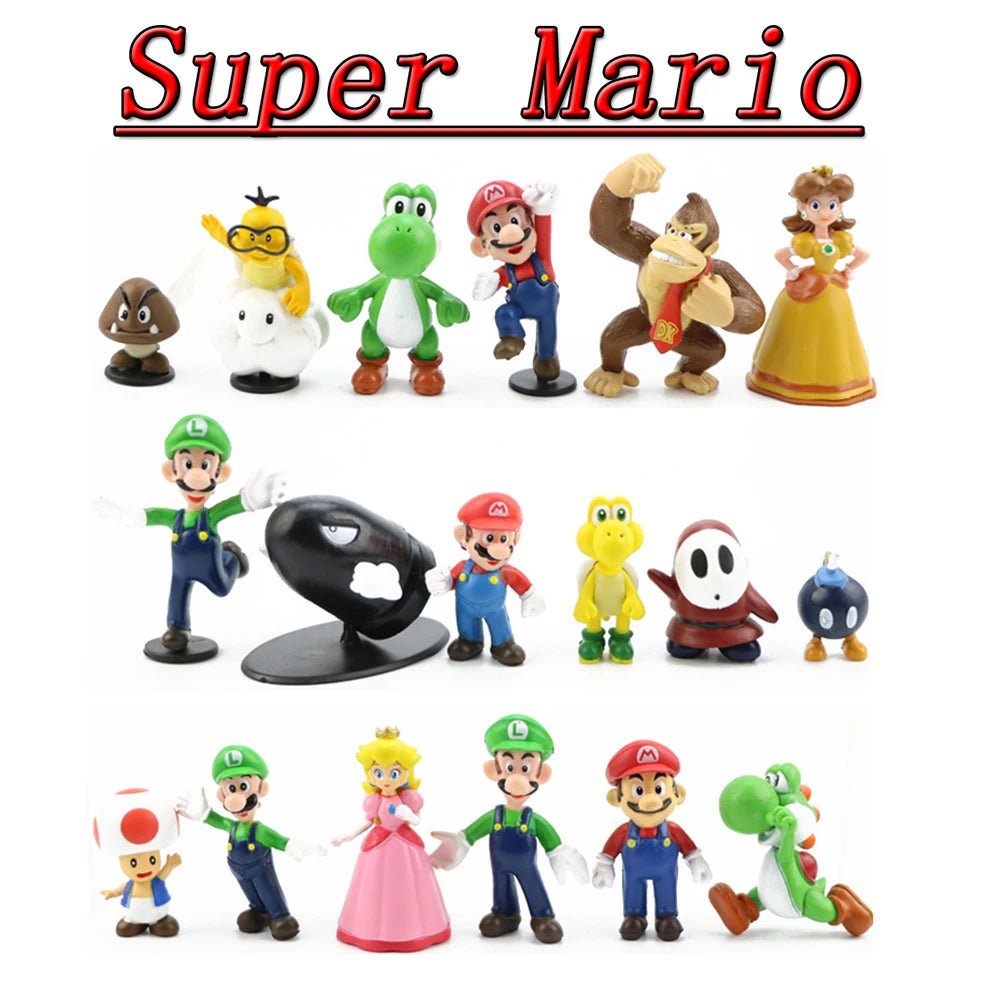 Super Mario Bros PVC Action Figure Toys Dolls Model Set Luigi Yoshi Donkey Kong MushroomFor Kids Birthday Gifts