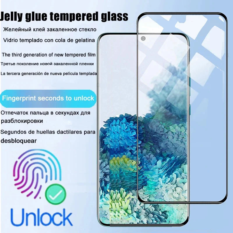 Fingerprint Unlock Full Glue 0.2mm Tempered Glass For Samsung Galaxy S25 S24 S23 S22 S21 S20 Plus Note 20 Ultra Screen Protector