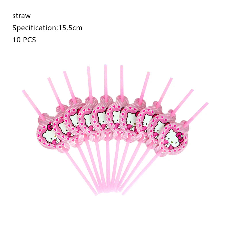 Hello Kitty Birthday Party Decoration Cartoon Cat Kids Aluminum Foil Balloon Disposable Tableware Banner Child Event Supplies