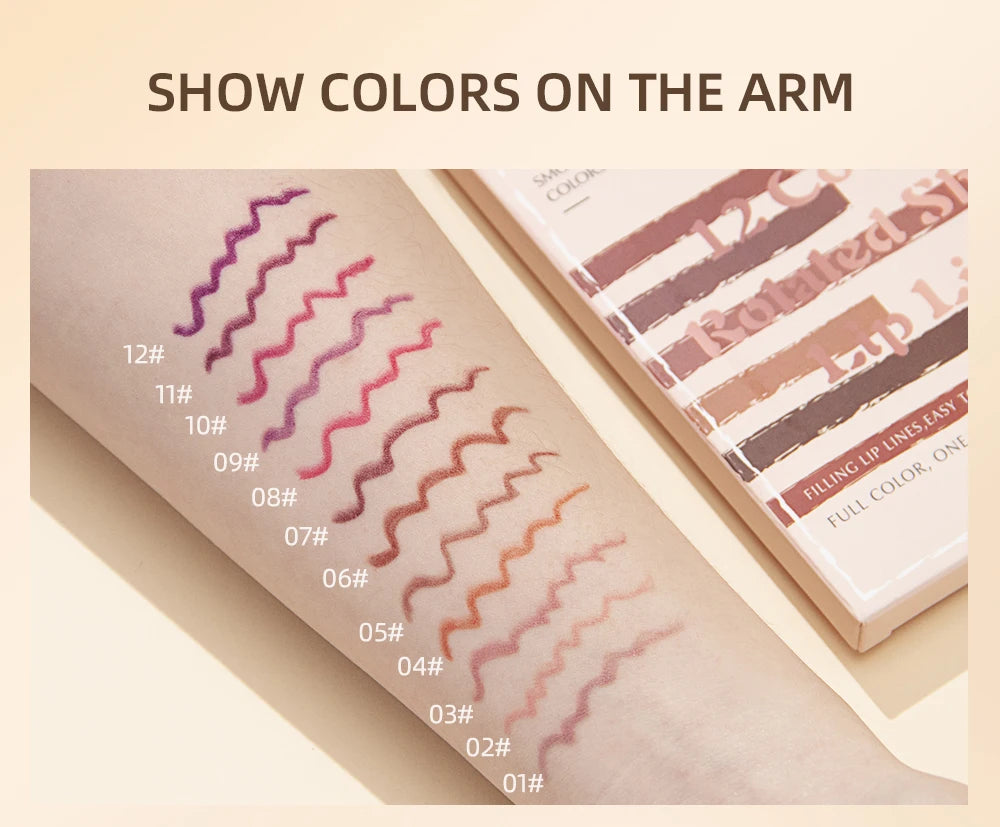 12pcs/set Lip Liner Pencil Waterproof Long Lasting Lipstick Matte Nude Contour Lipliner Pencil Lipstick Pen Lip Tint Cosmetics