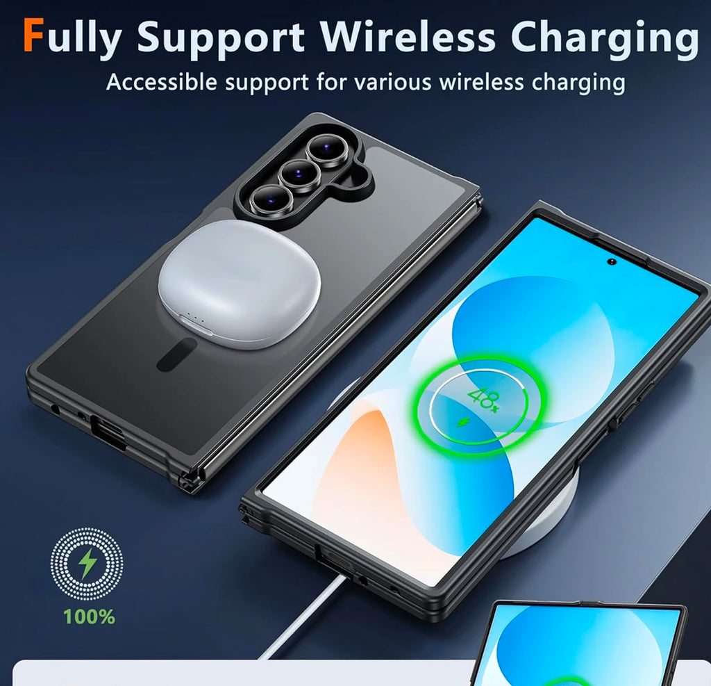 UYUXIO Magnetic Wireless Charging Mobile Phone Case for Samsung Galaxy Z Fold 7 Cases Slim Rugged Translucent Cover with Magnet