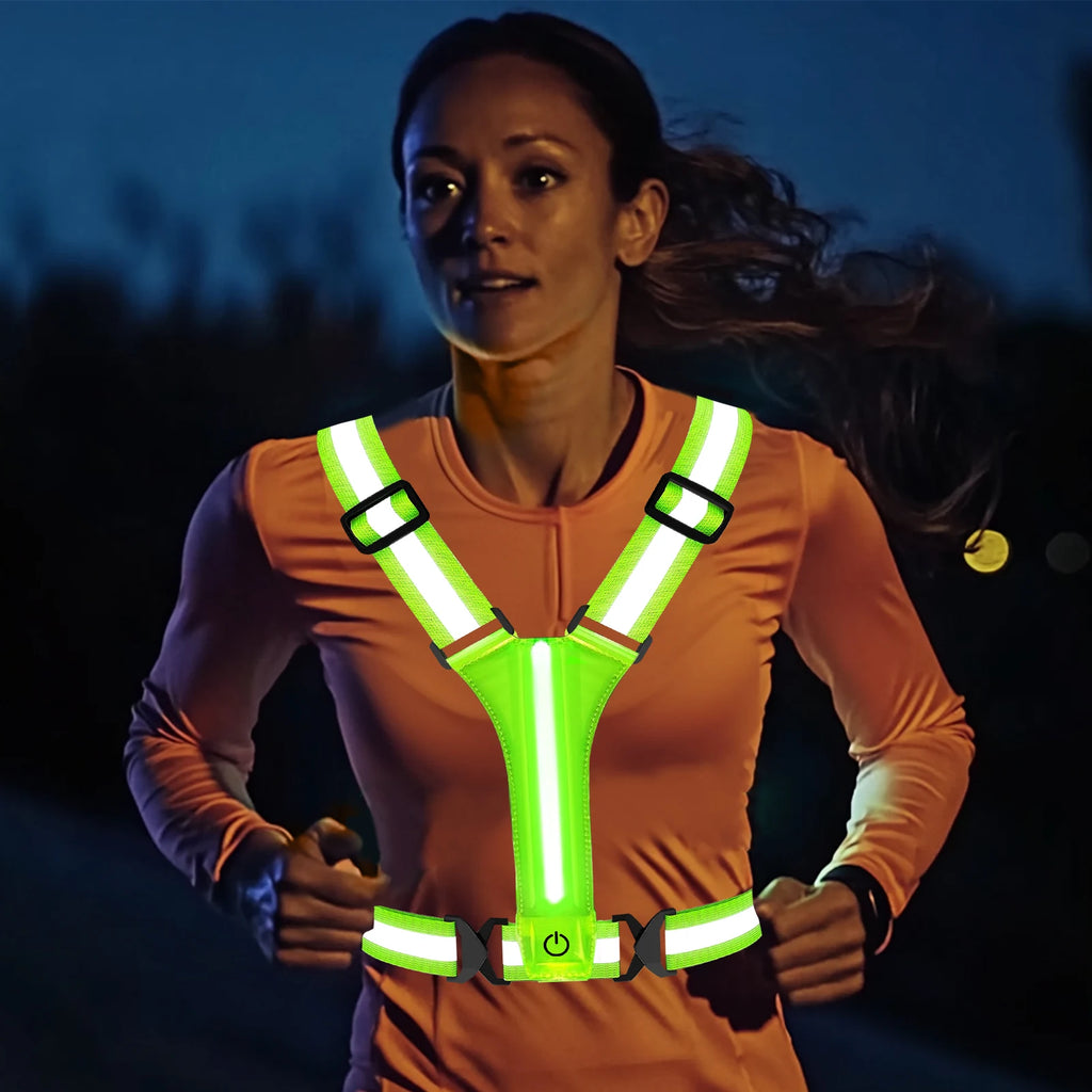 LED Running Vest USB Rechargeable Reflective Glowing Reflector Straps High Visibility Night Running Riding Clothing Elastic Band